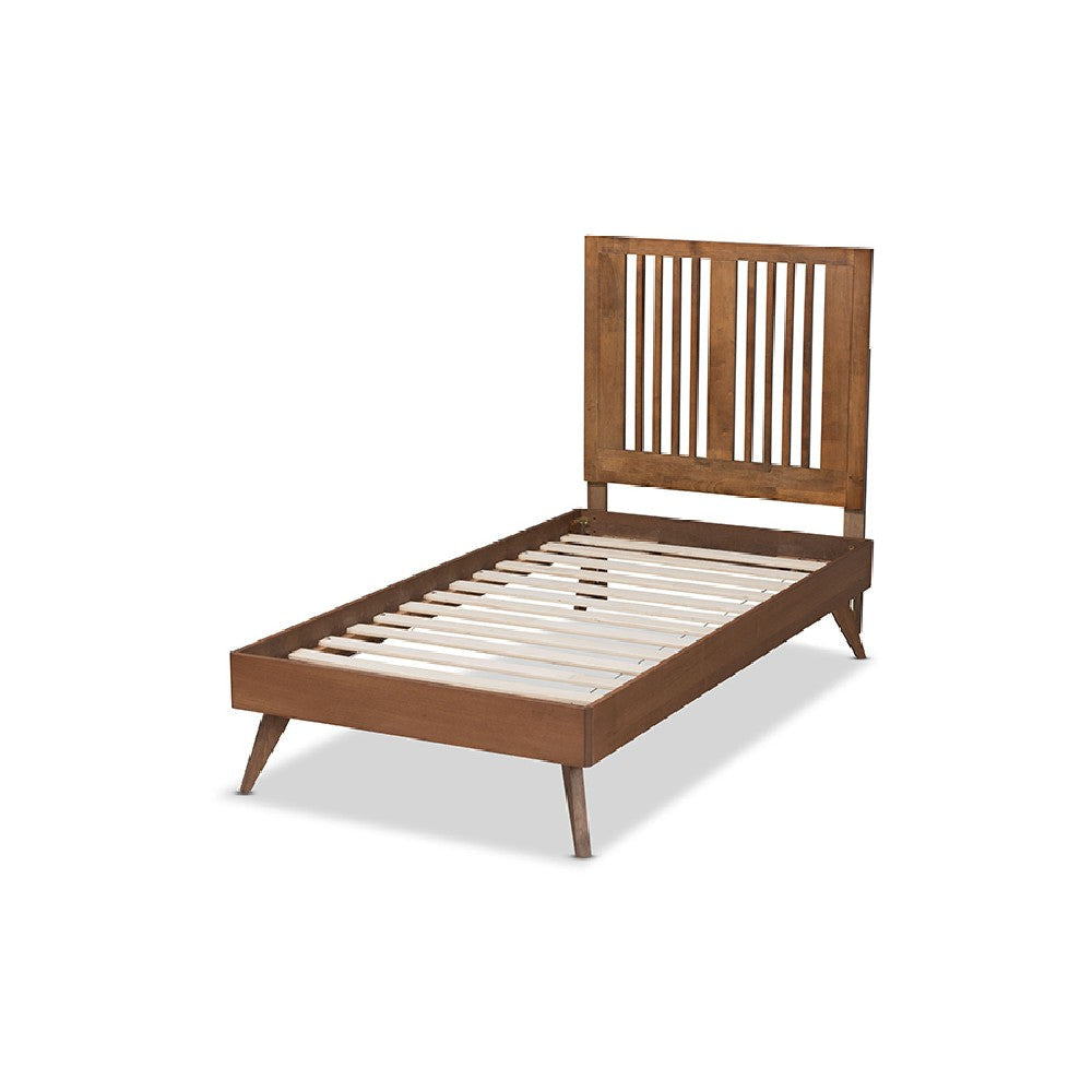 Baxton Studio Takeo Mid-Century Modern Transitional Ash Walnut Finished Wood Twin Size Platform Bed
