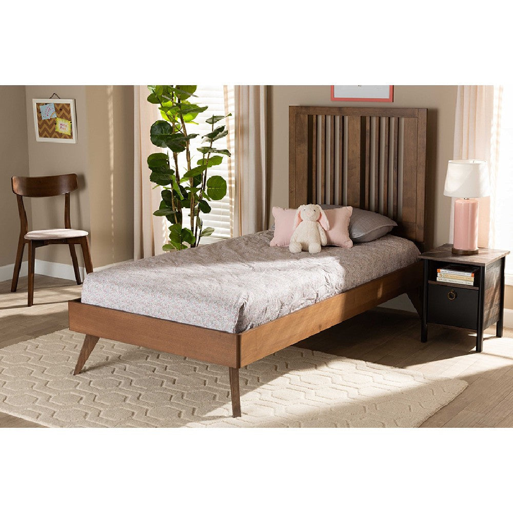 Baxton Studio Takeo Mid-Century Modern Transitional Ash Walnut Finished Wood Twin Size Platform Bed