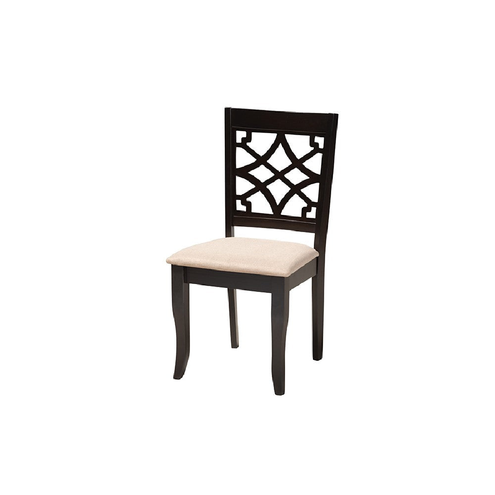 Baxton Studio Thea Modern Beige Fabric and Dark Brown Finished Wood 5-Piece Dining Set WHI-Thea-Sand-Dark-Brown-5PC-Dining-Set