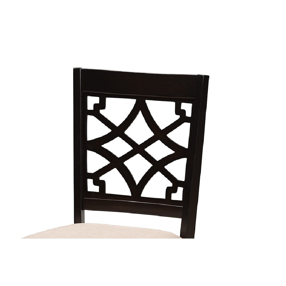 Baxton Studio Thea Modern Beige Fabric and Dark Brown Finished Wood 5-Piece Dining Set WHI-Thea-Sand-Dark-Brown-5PC-Dining-Set