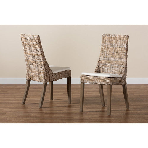 bali & pari Toby Modern Bohemian Grey Rattan 2-Piece Dining Chair Set