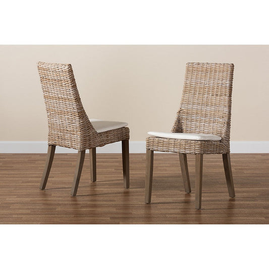 bali & pari Toby Modern Bohemian Grey Rattan 2-Piece Dining Chair Set