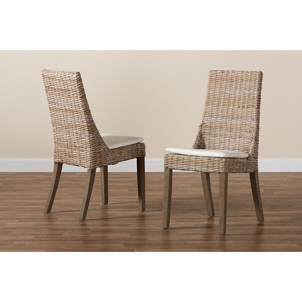 bali & pari Toby Modern Bohemian Grey Rattan 2-Piece Dining Chair Set