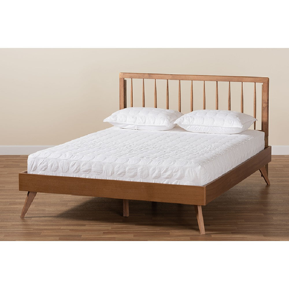 Baxton Studio Toru Mid-Century Modern Ash Walnut Finished Wood Queen Size Platform Bed