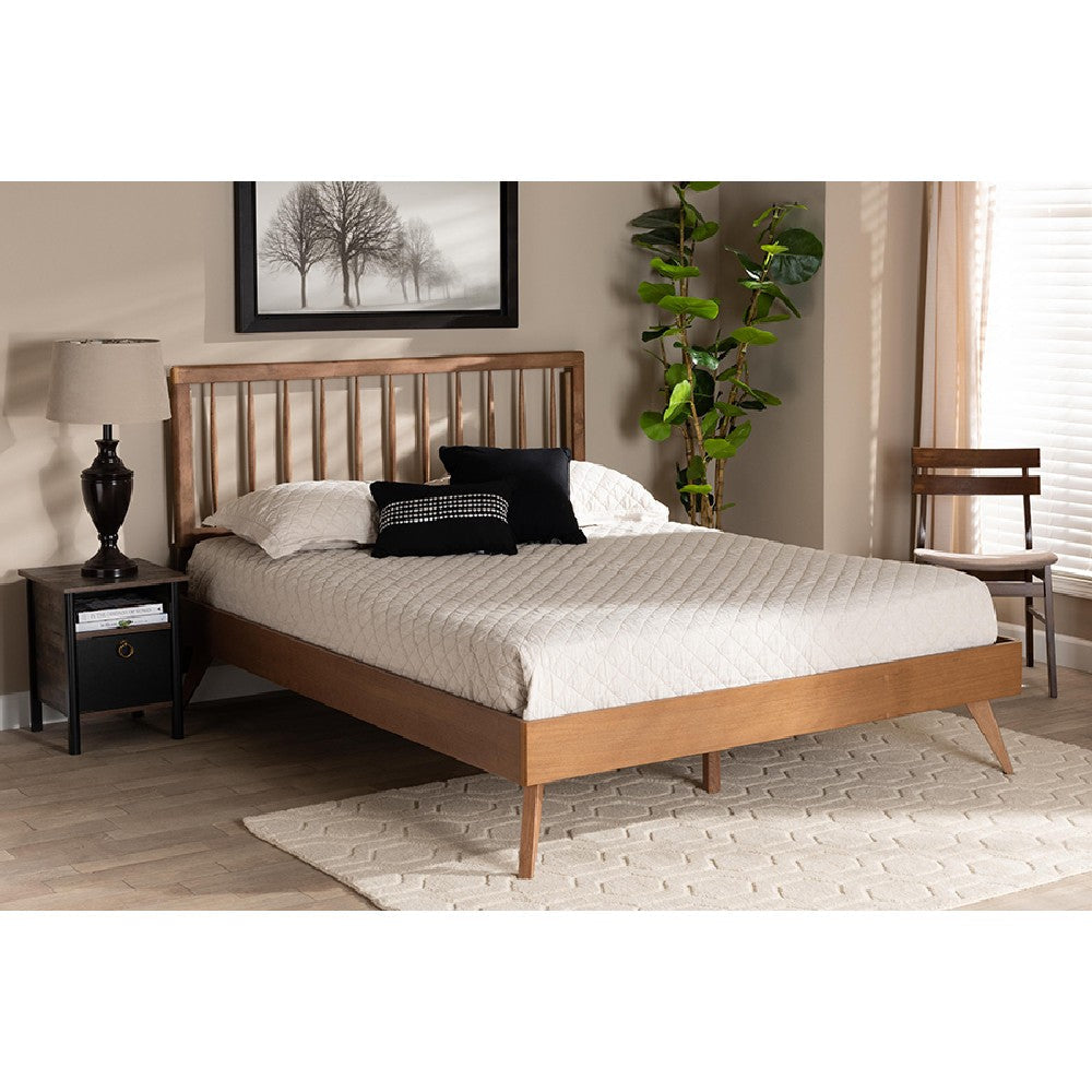 Baxton Studio Toru Mid-Century Modern Ash Walnut Finished Wood Queen Size Platform Bed WHI-Toru-Ash-Walnut-Queen