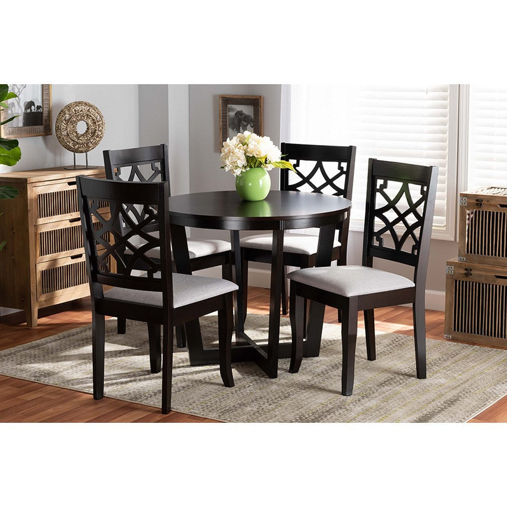 Baxton Studio Tricia Modern and Contemporary Grey Fabric Upholstered and Dark Brown Finished Wood 5-Piece Dining Set