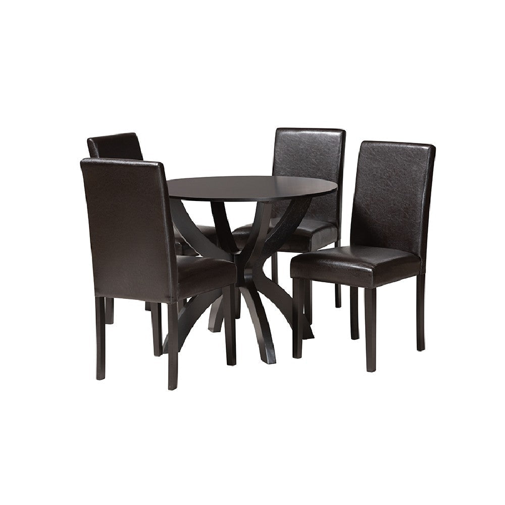 Baxton Studio Trine Modern Espresso Brown Faux Leather and Wood 5-Piece Dining Set WHI-Trine-Dark-Brown-5PC-Dining-Set