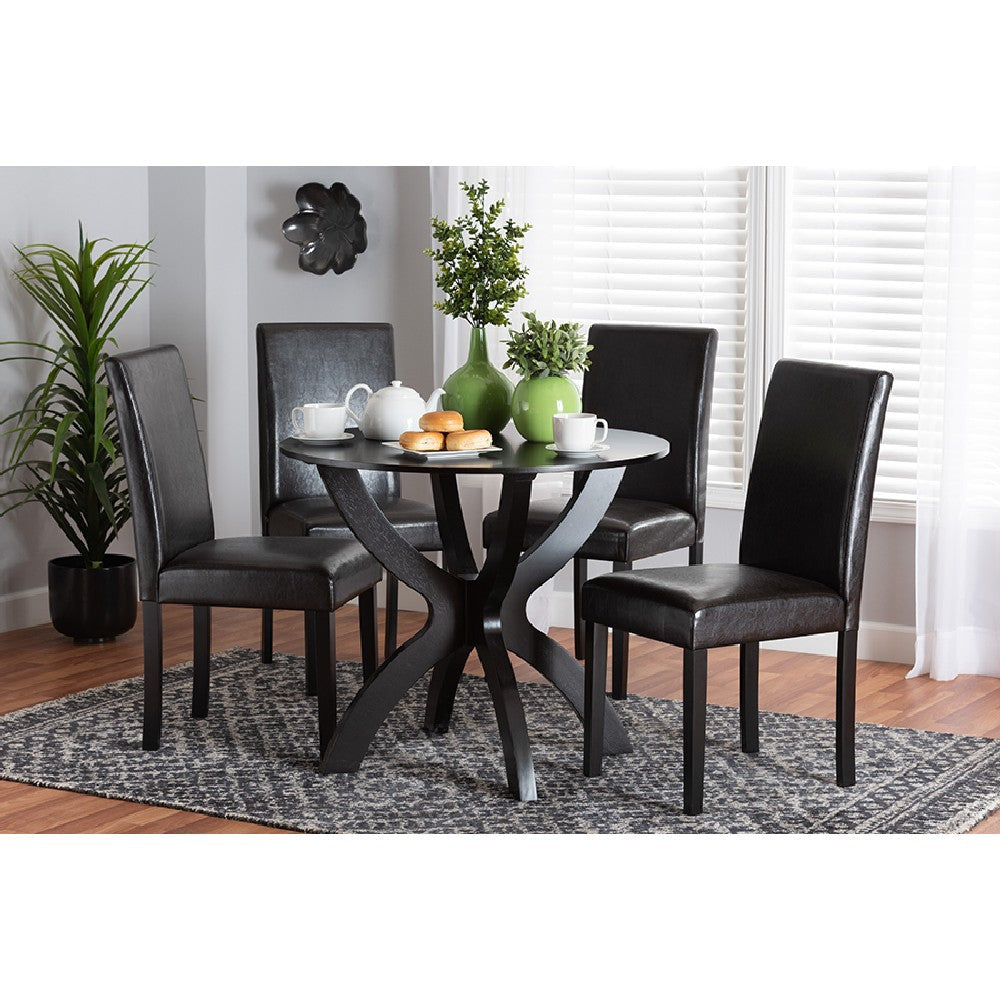 Baxton Studio Trine Modern Espresso Brown Faux Leather and Wood 5-Piece Dining Set WHI-Trine-Dark-Brown-5PC-Dining-Set