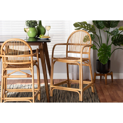 bali & pari Tugera Modern Bohemian Natural Brown Rattan Counter Stool