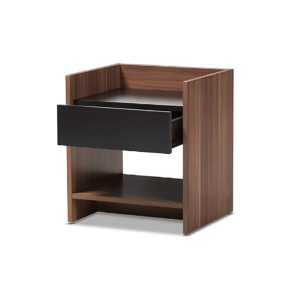 Baxton Studio Vanda Modern and Contemporary Two-Tone Walnut and Black Wood 1-Drawer Nightstand WHI-VDNT0014-Walnut-Black-NS