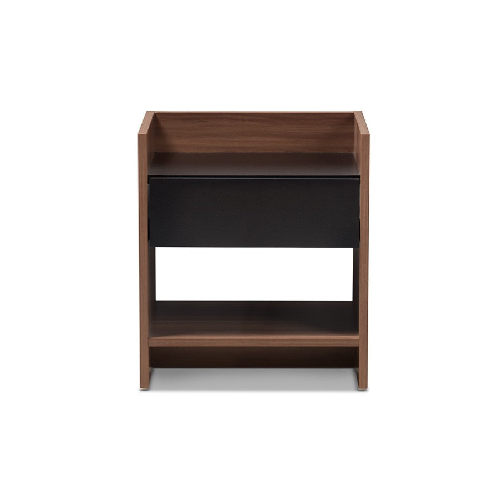 Baxton Studio Vanda Modern and Contemporary Two-Tone Walnut and Black Wood 1-Drawer Nightstand WHI-VDNT0014-Walnut-Black-NS