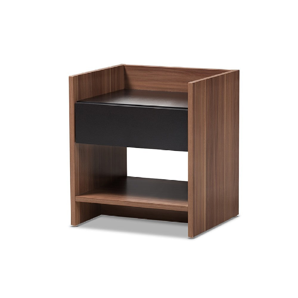 Baxton Studio Vanda Modern and Contemporary Two-Tone Walnut and Black Wood 1-Drawer Nightstand WHI-VDNT0014-Walnut-Black-NS