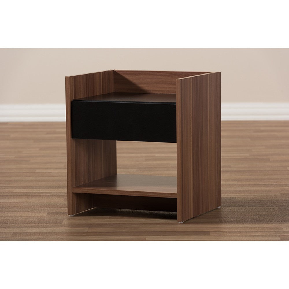 Baxton Studio Vanda Modern and Contemporary Two-Tone Walnut and Black Wood 1-Drawer Nightstand WHI-VDNT0014-Walnut-Black-NS