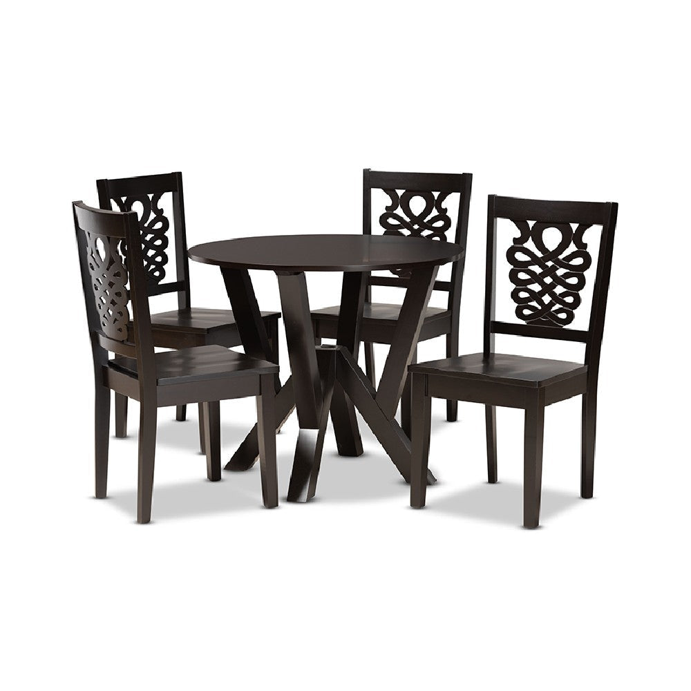 Baxton Studio Valda Modern and Contemporary Transitional Dark Brown Finished Wood 5-Piece Dining Set