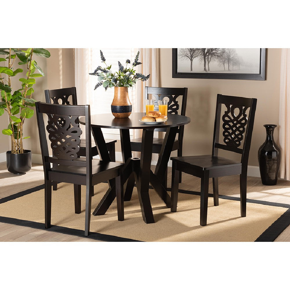 Baxton Studio Valda Modern and Contemporary Transitional Dark Brown Finished Wood 5-Piece Dining Set