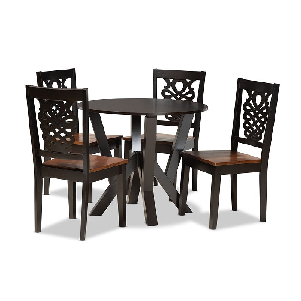 Baxton Studio Valda Modern and Contemporary Transitional Two-Tone Dark Brown and Walnut Brown Finished Wood 5-Piece Dining Set