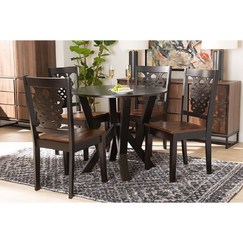 Baxton Studio Valda Modern and Contemporary Transitional Two-Tone Dark Brown and Walnut Brown Finished Wood 5-Piece Dining Set