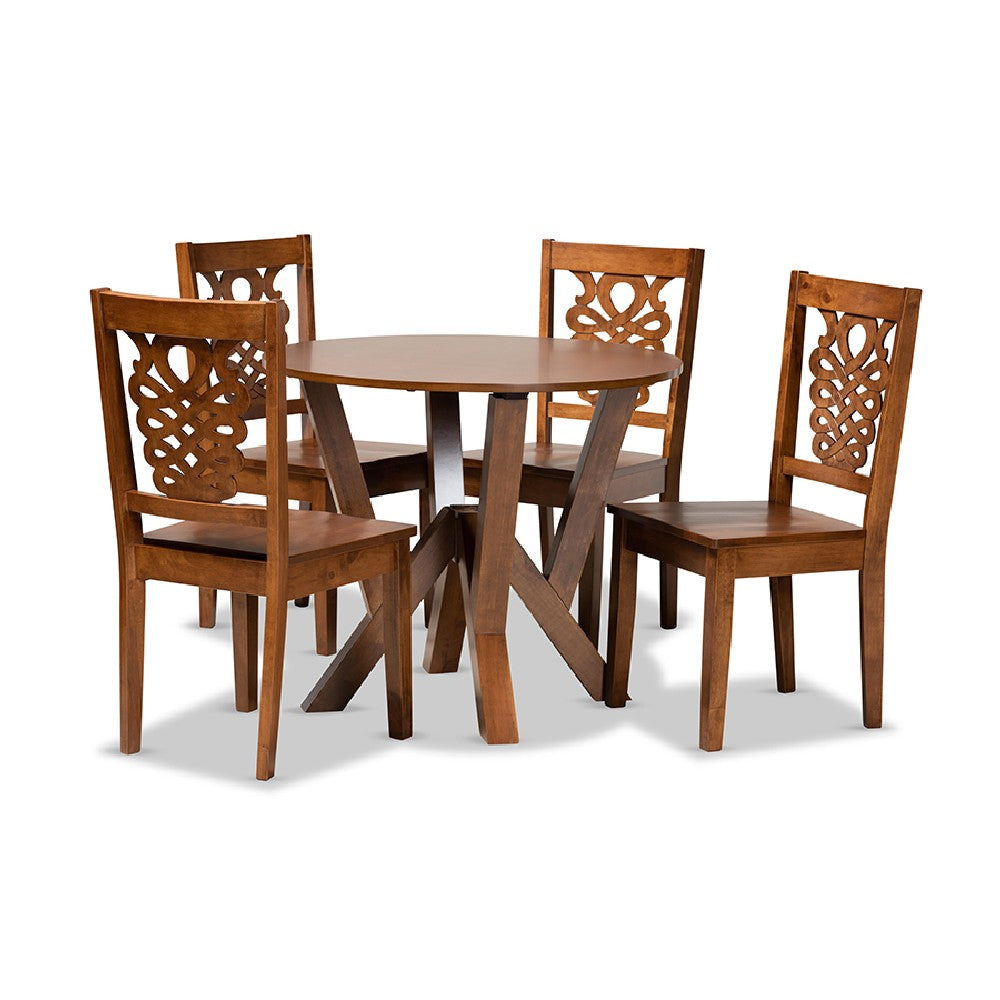 Baxton Studio Valda Modern and Contemporary Transitional Walnut Brown Finished Wood 5-Piece Dining Set