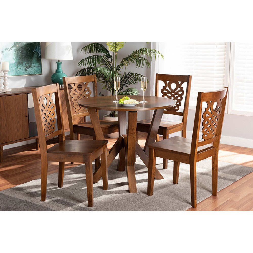 Baxton Studio Valda Modern and Contemporary Transitional Walnut Brown Finished Wood 5-Piece Dining Set