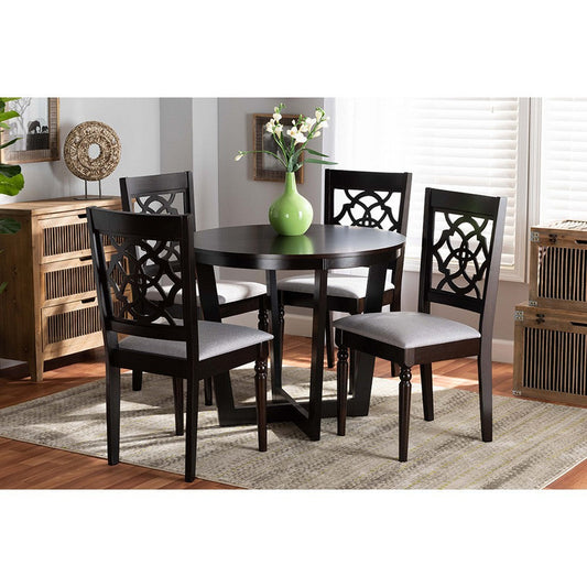 Baxton Studio Valerie Modern and Contemporary Grey Fabric Upholstered and Dark Brown Finished Wood 5-Piece Dining Set