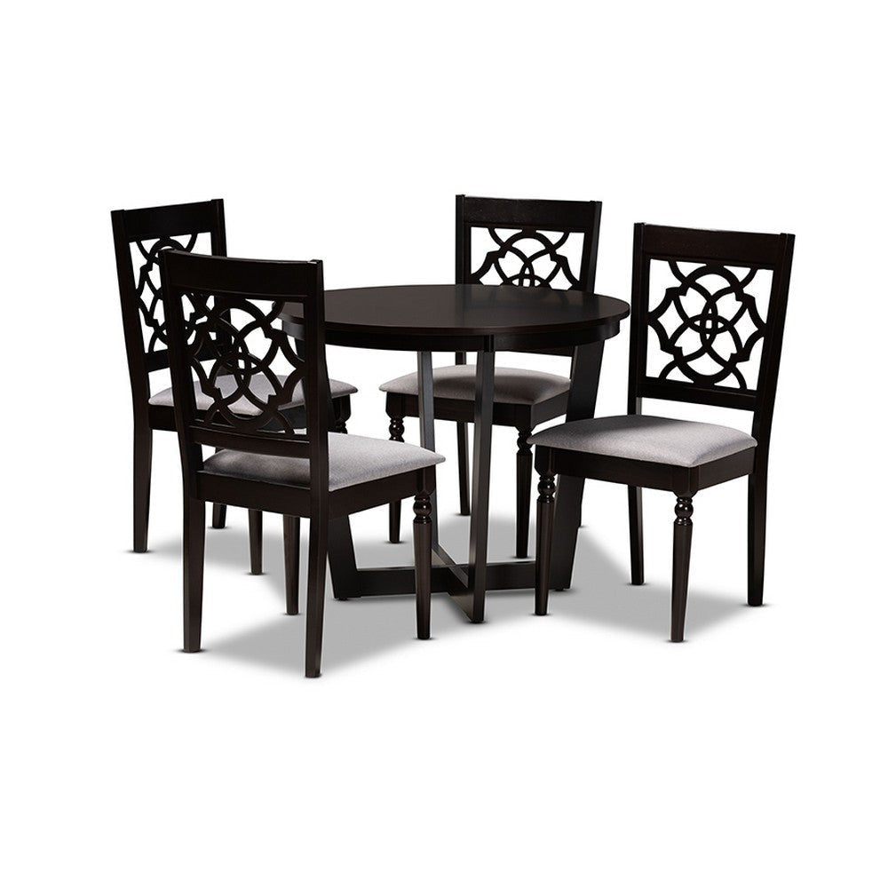 Baxton Studio Valerie Modern and Contemporary Grey Fabric Upholstered and Dark Brown Finished Wood 5-Piece Dining Set