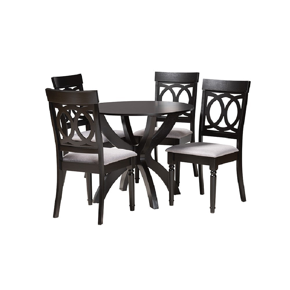 Baxton Studio Velia Modern Grey Fabric and Dark Brown Finished Wood 5-Piece Dining Set