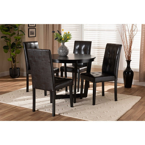 Baxton Studio Vida Modern and Contemporary Dark Brown Faux Leather Upholstered and Dark Brown Finished Wood 5-Piece Dining Set