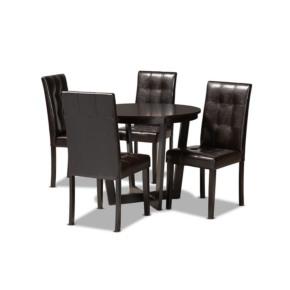 Baxton Studio Vida Modern and Contemporary Dark Brown Faux Leather Upholstered and Dark Brown Finished Wood 5-Piece Dining Set