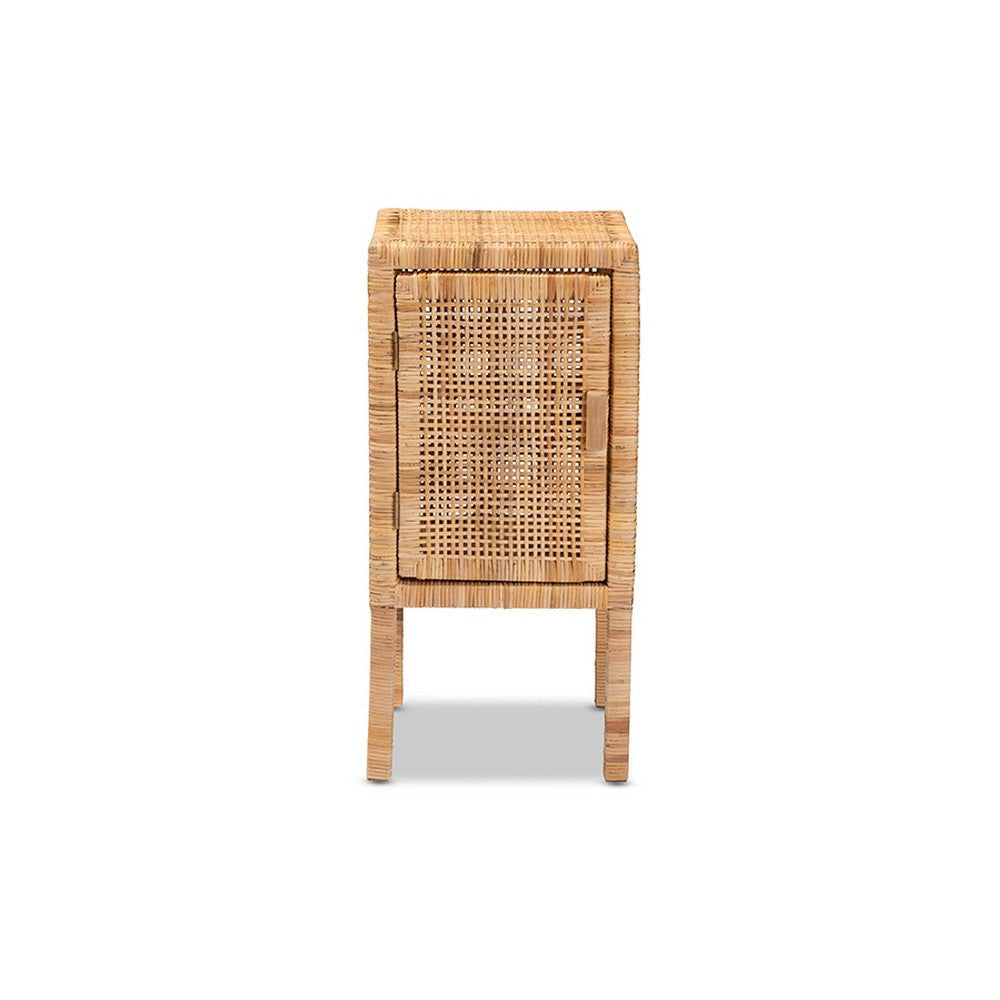 bali & pari Vivan Modern Bohemian Natural Brown Rattan 1-Door Nightstand WHI-Vivan-Mahogany-NS