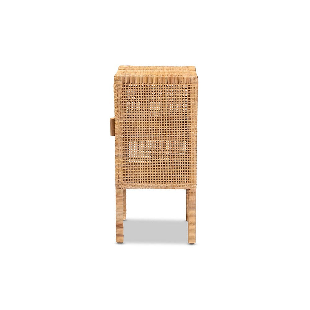 bali & pari Vivan Modern Bohemian Natural Brown Rattan 1-Door Nightstand WHI-Vivan-Mahogany-NS