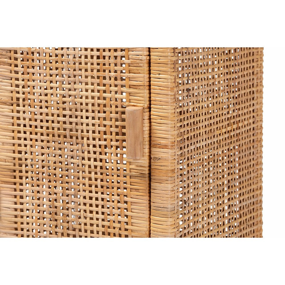 bali & pari Vivan Modern Bohemian Natural Brown Rattan 1-Door Nightstand WHI-Vivan-Mahogany-NS