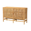 bali & pari Vivan Modern Bohemian Natural Brown Rattan and Mahogany Wood Storage Cabinet
