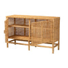 bali & pari Vivan Modern Bohemian Natural Brown Rattan and Mahogany Wood Storage Cabinet