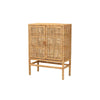 bali & pari Vivan Modern Bohemian Natural Brown Rattan and Mahogany Wood 3-Shelf Storage Cabinet