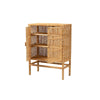 bali & pari Vivan Modern Bohemian Natural Brown Rattan and Mahogany Wood 3-Shelf Storage Cabinet