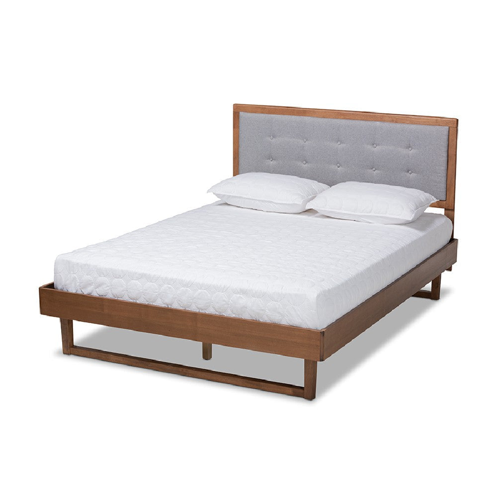 Baxton Studio Viviana Modern and Contemporary Light Grey Fabric Upholstered and Ash Walnut Finished Wood Queen Size Platform Bed