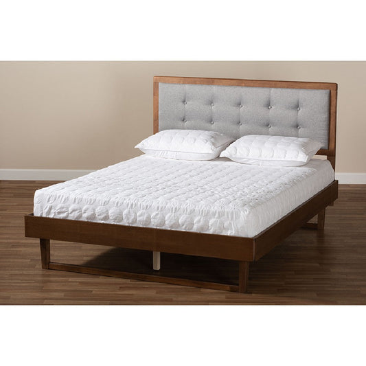 Baxton Studio Viviana Modern and Contemporary Light Grey Fabric Upholstered and Ash Walnut Finished Wood Queen Size Platform Bed
