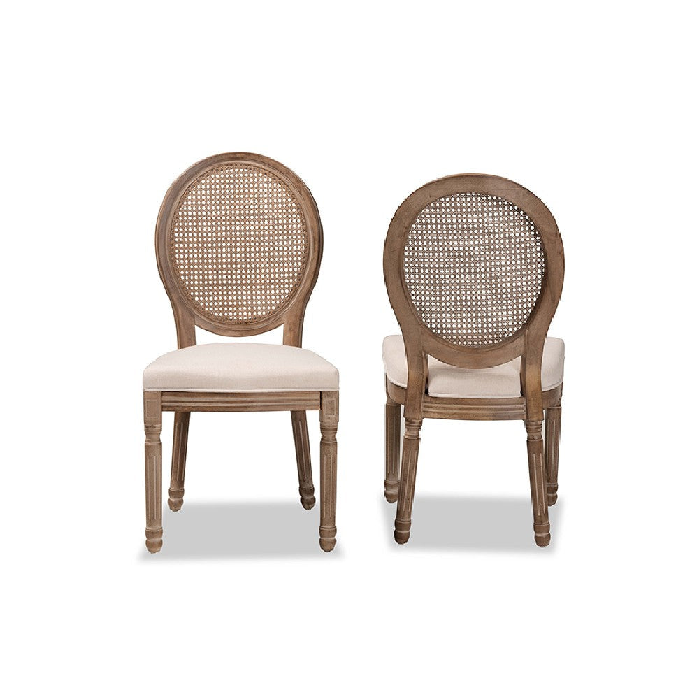 Baxton Studio Louis Traditional French Inspired Beige Fabric Upholstered and Antique Brown Finished Wood 2-Piece Dining Chair Set