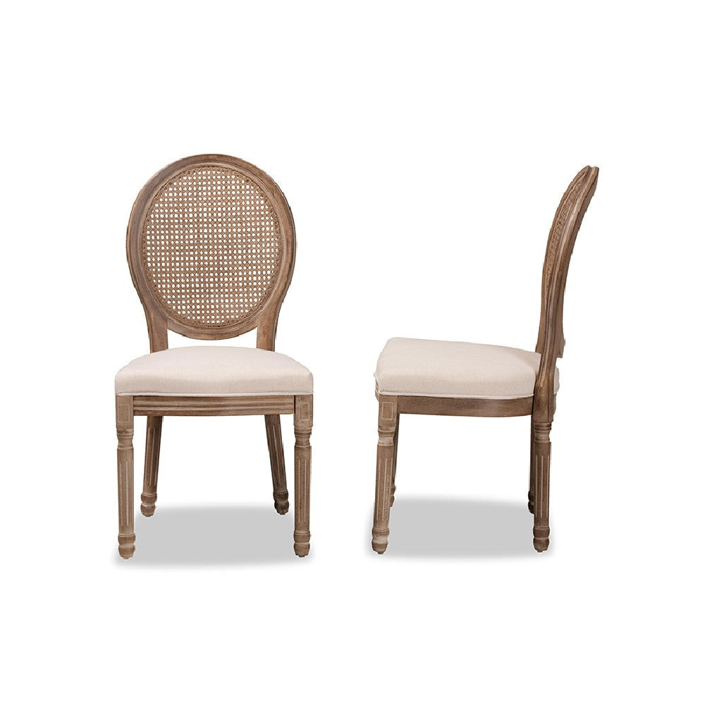 Baxton Studio Louis Traditional French Inspired Beige Fabric Upholstered and Antique Brown Finished Wood 2-Piece Dining Chair Set