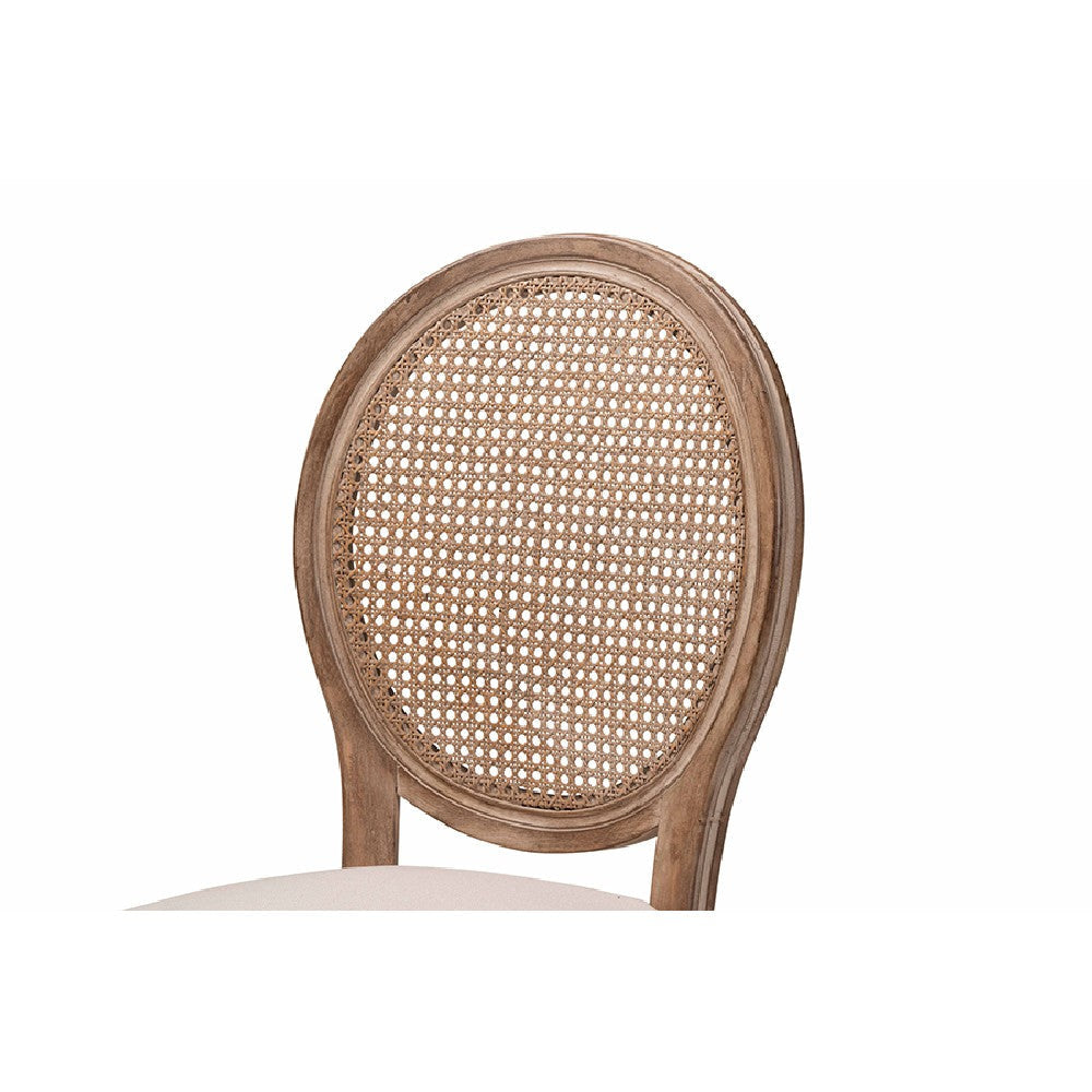 Baxton Studio Louis Traditional French Inspired Beige Fabric Upholstered and Antique Brown Finished Wood 2-Piece Dining Chair Set