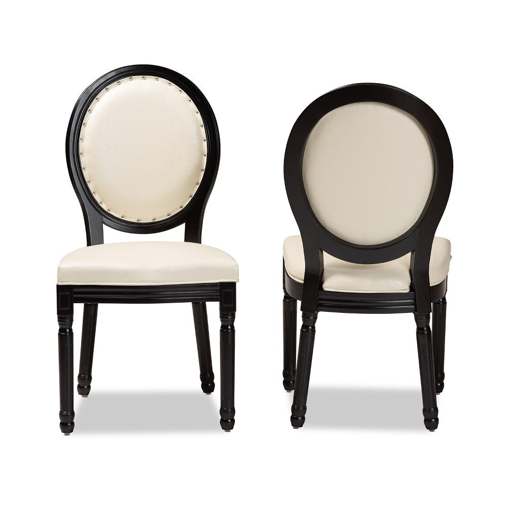Baxton Studio Louis Traditional French Inspired Beige Faux Leather Upholstered and Black Finished Wood 2-Piece Dining Chair Set