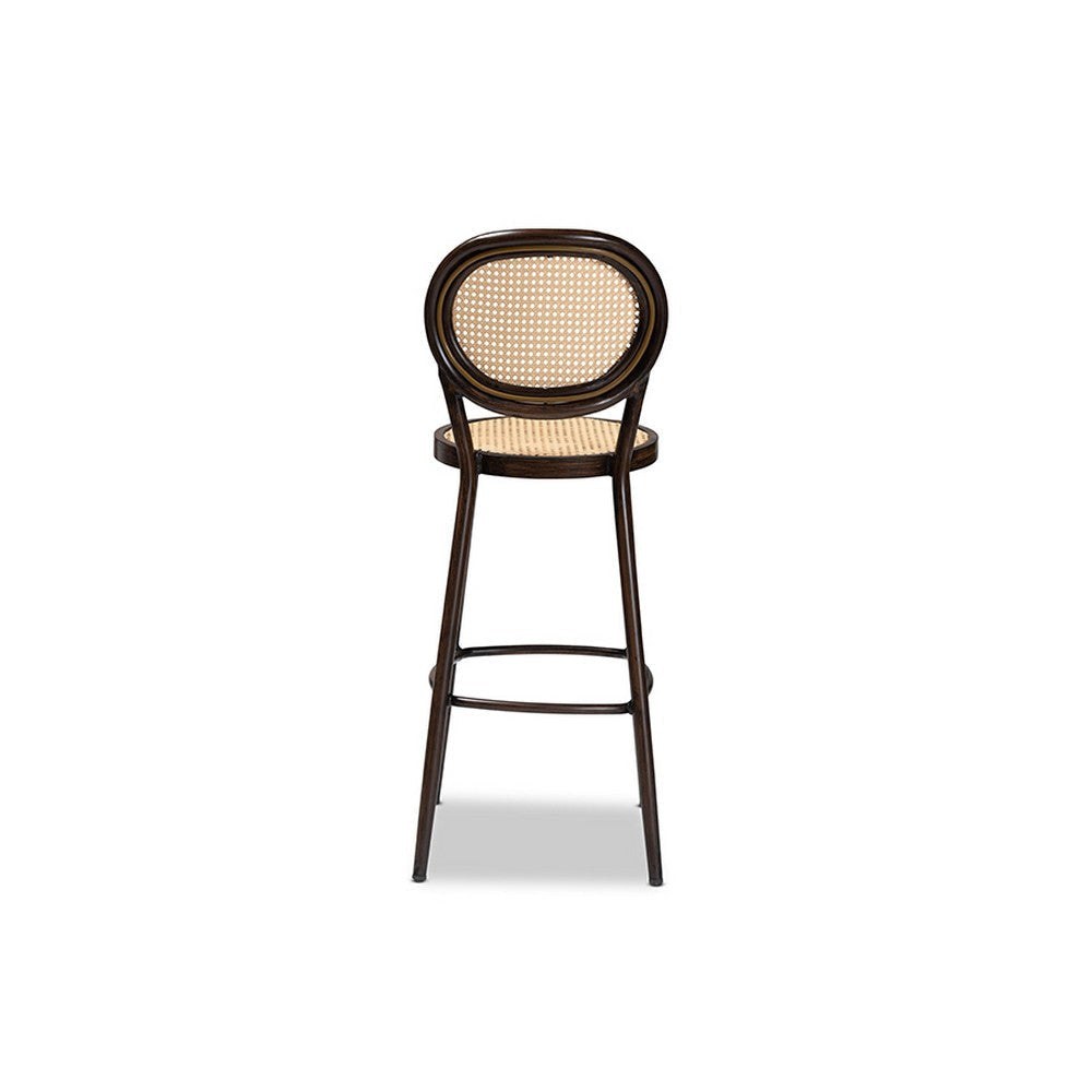 Baxton Studio Thalia Mid-Century Modern Dark Brown Finished Metal and Synthetic Rattan Outdoor Bar Stool