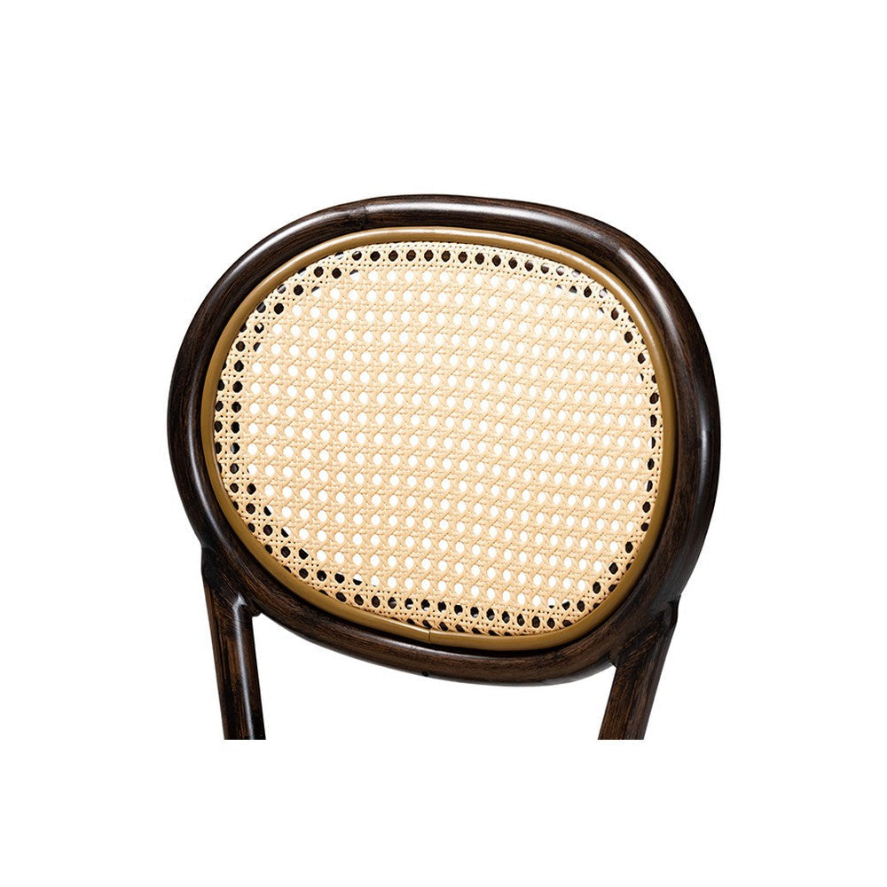 Baxton Studio Thalia Mid-Century Modern Dark Brown Finished Metal and Synthetic Rattan Outdoor Bar Stool