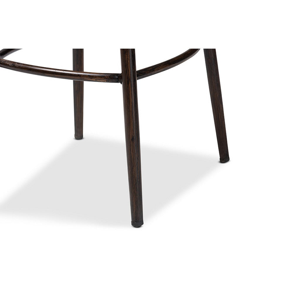 Baxton Studio Thalia Mid-Century Modern Dark Brown Finished Metal and Synthetic Rattan Outdoor Bar Stool