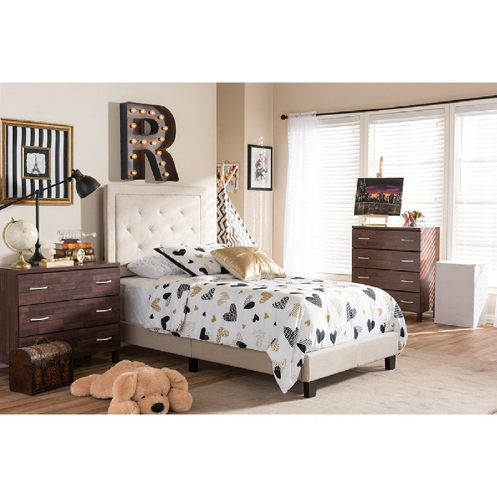 Baxton Studio Paris Modern and Contemporary Beige Linen Upholstered Twin Size Tufting Bed