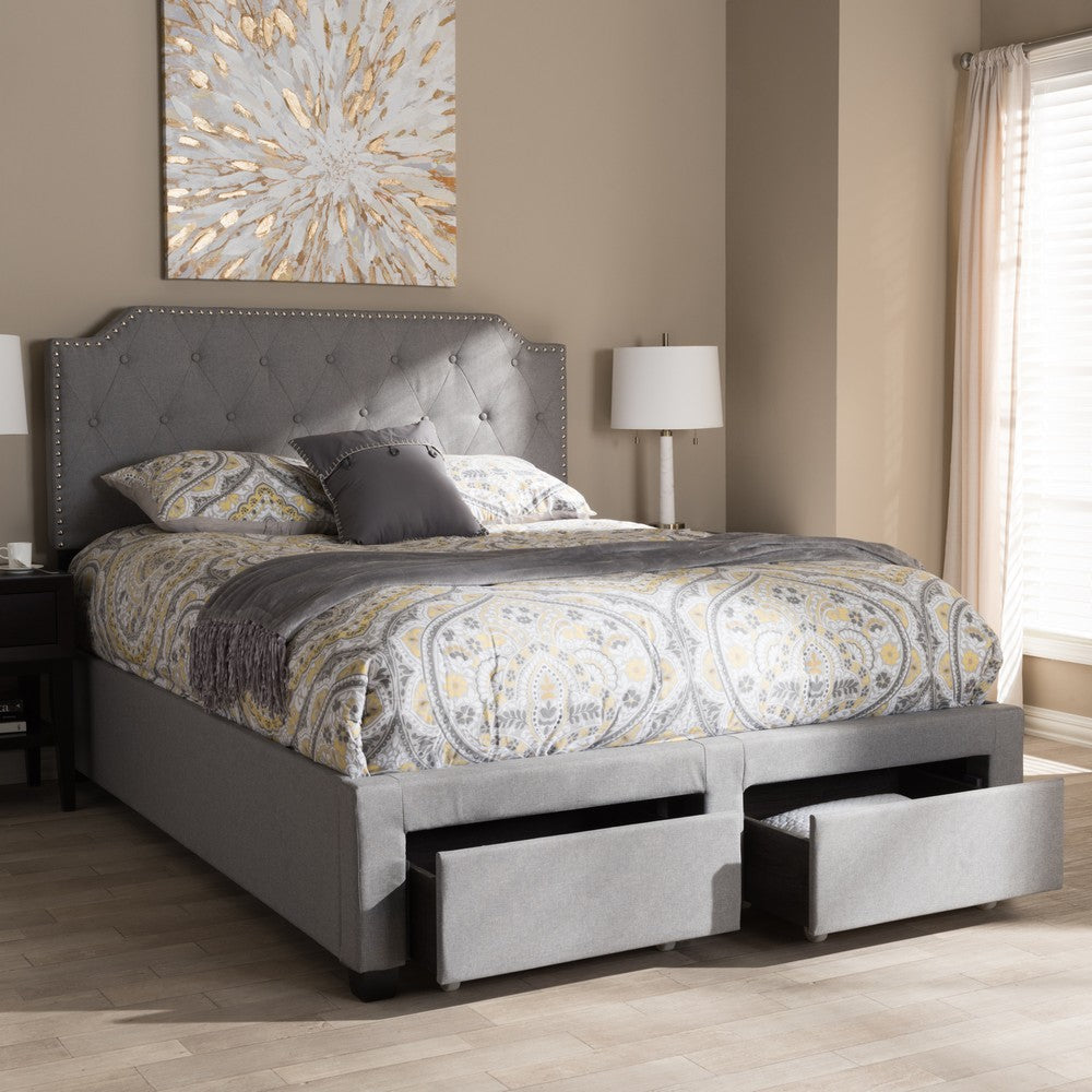 Baxton Studio Aubrianne Modern and Contemporary Grey Fabric Upholstered Queen Storage Bed WHI-WA8024-Gray-Queen