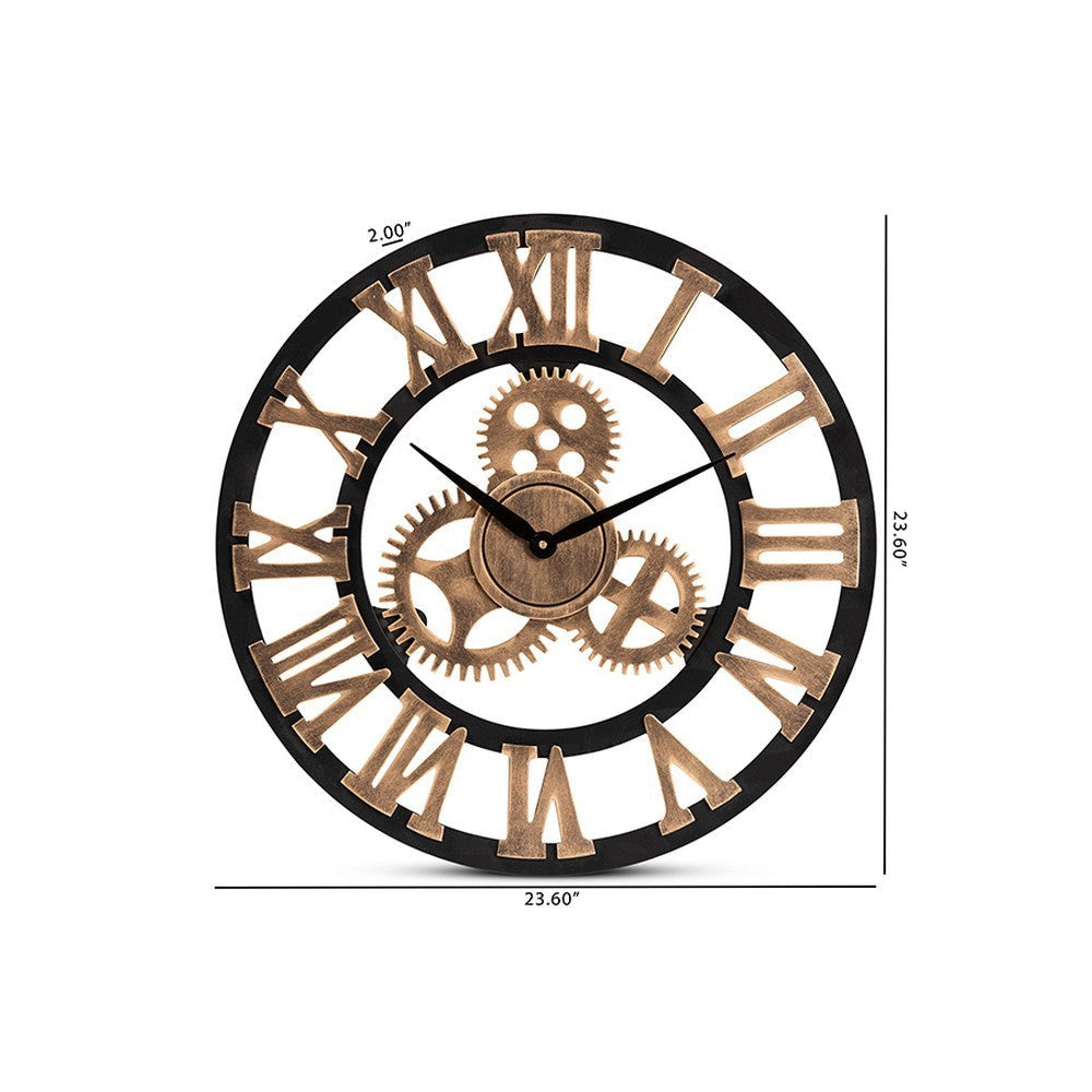 Baxton Studio Randolph Industrial Vintage Style Black and Distressed Brown Finished Wood Wall Clock WHI-WC-60cm