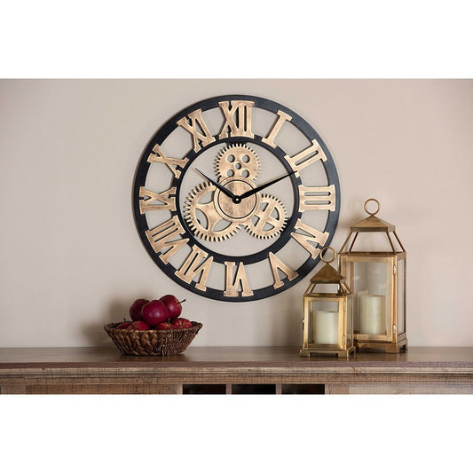 Baxton Studio Randolph Industrial Vintage Style Black and Distressed Brown Finished Wood Wall Clock