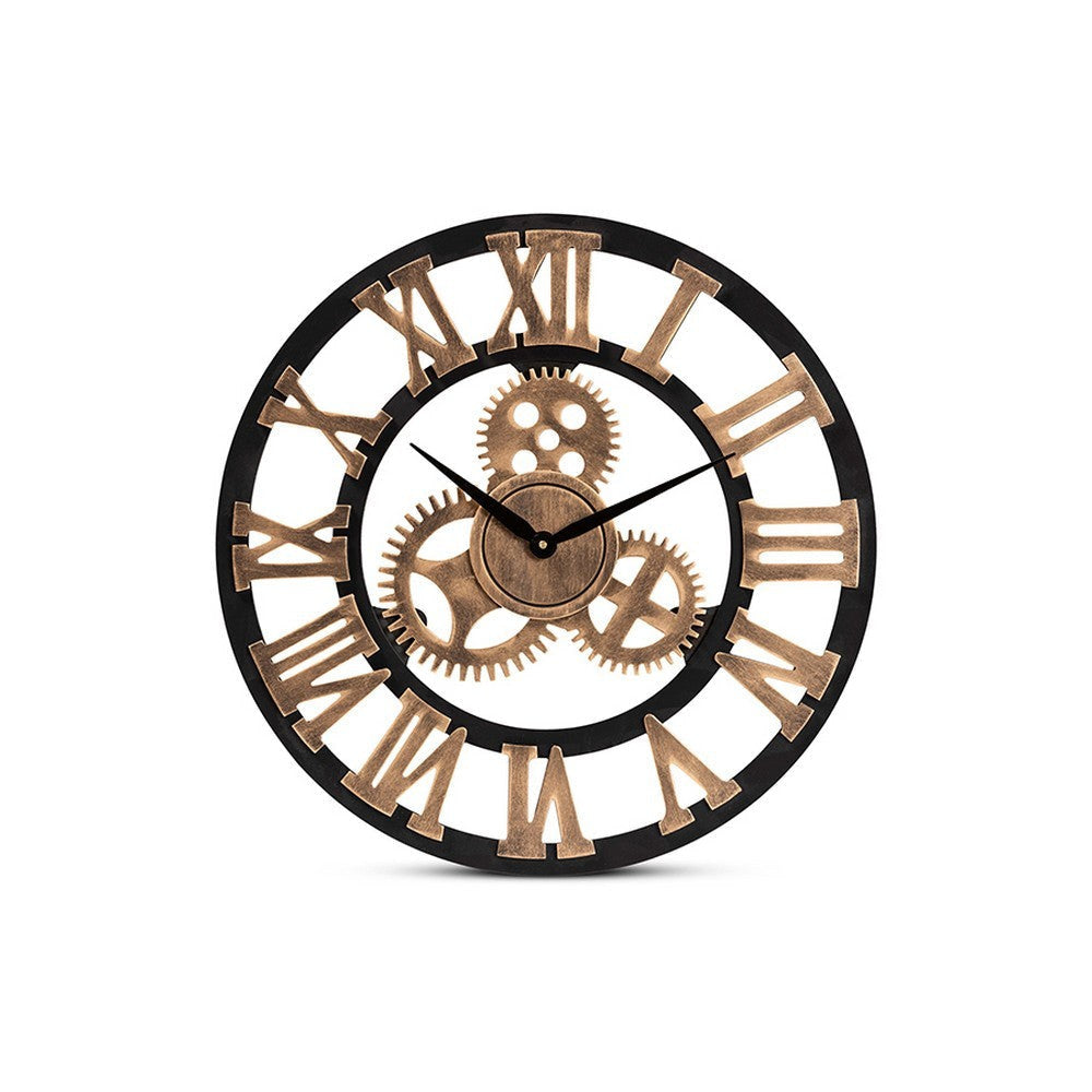Baxton Studio Randolph Industrial Vintage Style Black and Distressed Brown Finished Wood Wall Clock WHI-WC-60cm