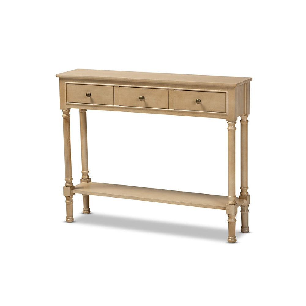 Baxton Studio Calvin Classic and Traditional French Farmhouse Oak Brown Finished Wood 3-Drawer Entryway Console Table